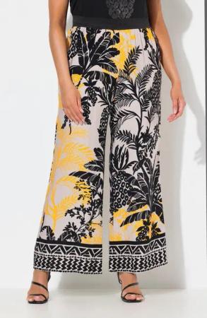 Ulla Popken Schlupfhose Hose weites gerades Bein Palmen Elastikbund