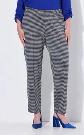 Ulla Popken Schlupfhose Jacquard-Hose Hahnentritt Biesen Elastikbund