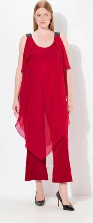 Ulla Popken Schlupfhose Jumpsuit doppellagig Glitzer-Doppelträger ärmellos