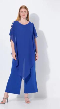 Ulla Popken Schlupfhose Jumpsuit Einteiler Jersey Chiffon-Überwurf
