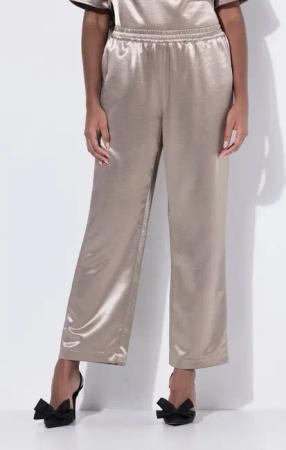 Ulla Popken Schlupfhose Satinhose Rose Metallic-Effekt weites Bein