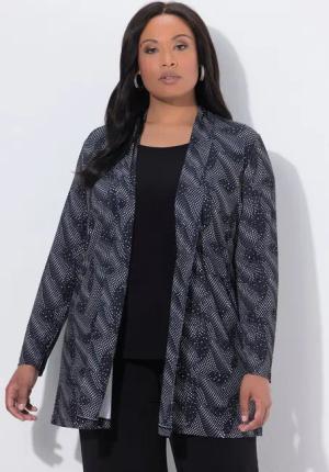 Ulla Popken Shirtjacke Jerseyjacke grafisches Muster Schalkragen Langarm