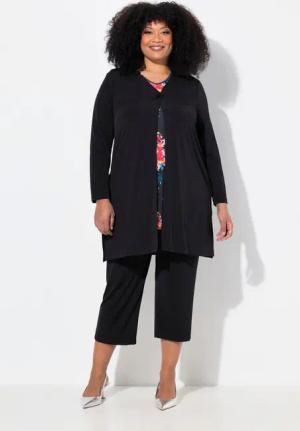 Ulla Popken Shirtjacke Jerseyjacke Punkte V-Ausschnitt Knopfverschluss