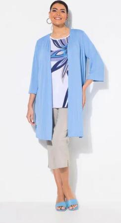 Ulla Popken Shirtjacke Longjacke Rippjersey offene Form V-Ausschnitt