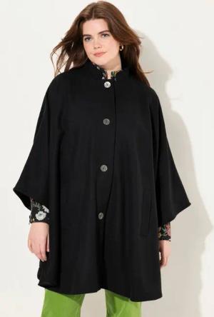 Ulla Popken Sommerjacke Cape Stehkragen Knopfleiste Langarm