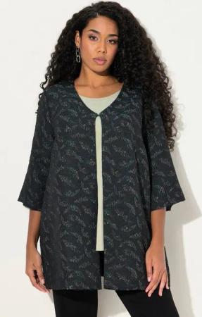 Ulla Popken Sommerjacke Jerseyjacke grafisches Muster V-Ausschnitt 3/4-Arm