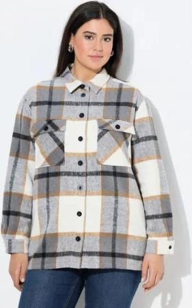 Ulla Popken Sommerjacke Shaket Karomuster Oversized Hemdkragen Langarm