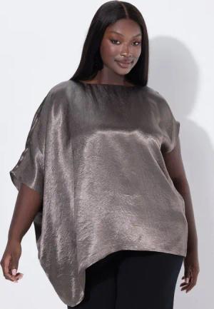 Ulla Popken Spitzenbluse Acetat-Tunika asymmetrisch Rundhals Cape-Fit