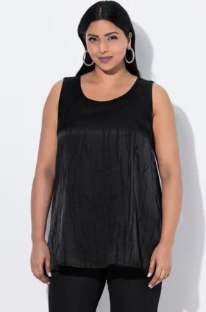 Ulla Popken Spitzenbluse Blusentop A-Linie Ausbrenner-Satin Rundhals