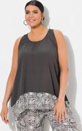 Ulla Popken Spitzenbluse Blusentop A-Linie Rundhals ärmellos