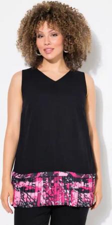 Ulla Popken Spitzenbluse Blusentop Plissee-Saum A-Linie V-Ausschnitt