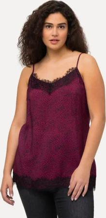 Ulla Popken Spitzenbluse Blusentop Satin V-Ausschnitt Spitze ärmellos