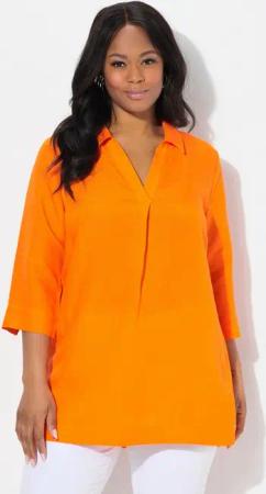 Ulla Popken Spitzenbluse Longtunika A-Linie Hemdkragen 3/4-Arm