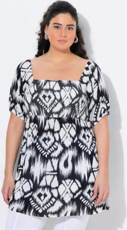 Ulla Popken Spitzenbluse Smokbluse A-Linie Carree-Ausschnitt Halbarm