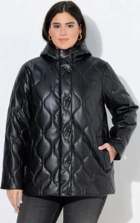 Ulla Popken Steppjacke Lederoptik-Steppjacke Wellenstepp 2-Wege-Zipper
