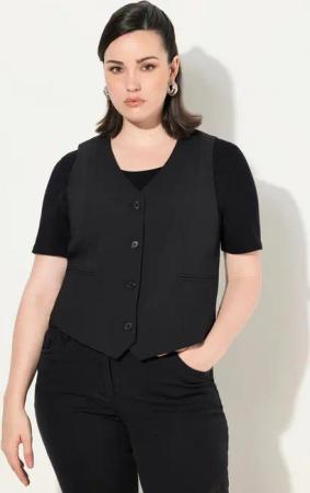 Ulla Popken Steppweste Anzugweste V-Ausschnitt Ziertaschen Komplettfutter