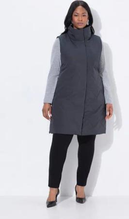 Ulla Popken Steppweste Long-Steppweste A-Linie Stehkragen