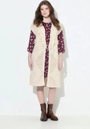 Ulla Popken Steppweste Strickweste lang oversized offene Form Rhomben