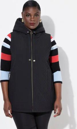 Ulla Popken Steppweste Weste A-Linie Kapuze Zipper wattiert