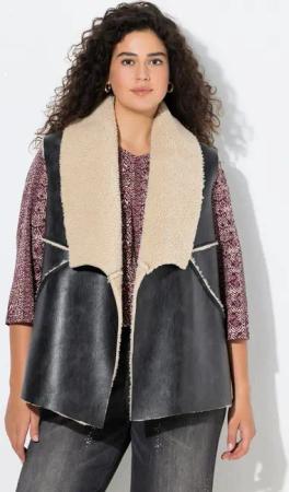 Ulla Popken Steppweste Weste Lederoptik Tedyfutter Spatenkragen ärmellos