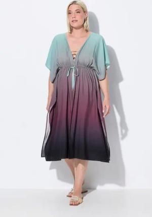 Ulla Popken Strandkleid Kaftan Farbverlauf Palmen V-Ausschnitt Halbarm