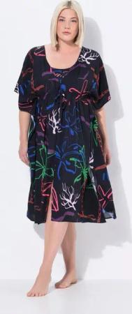 Ulla Popken Strandkleid Kaftan Strandmuster V-Ausschnitt Halbarm