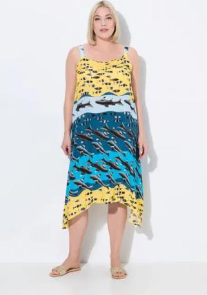 Ulla Popken Strandkleid Kleid Fische A-Linie V-Ausschnitt ärmellos