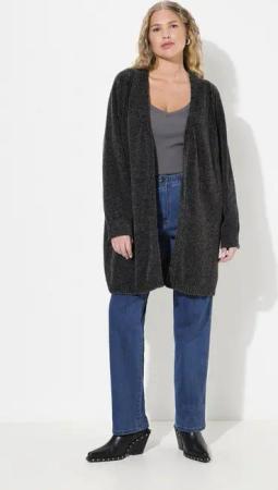 Ulla Popken Strickjacke Chenille-Strickjacke Oversized V-Ausschnitt