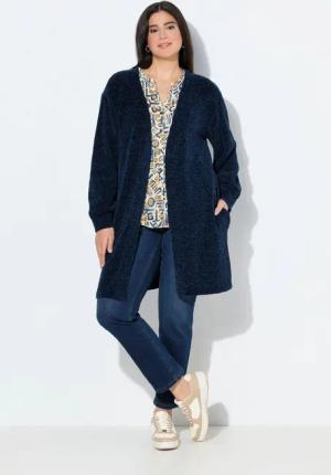 Ulla Popken Strickjacke Chenille-Strickjacke V-Ausschnitt offene Form