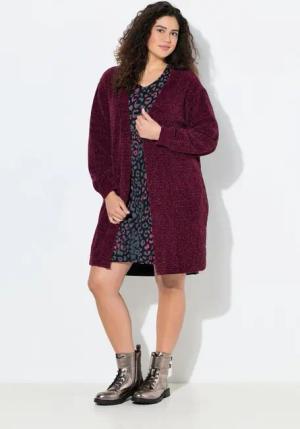 Ulla Popken Strickjacke Chenille-Strickjacke V-Ausschnitt offene Form