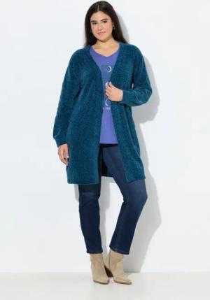 Ulla Popken Strickjacke Chenille-Strickjacke V-Ausschnitt offene Form