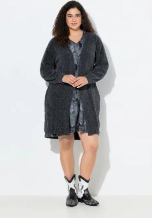 Ulla Popken Strickjacke Chenille-Strickjacke V-Ausschnitt offene Form