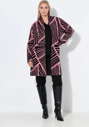 Ulla Popken Strickjacke Long-Strickjacke grafisches Muster Schalkragen