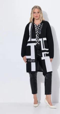 Ulla Popken Strickjacke Long-Strickjacke Jacquardstrick V-Ausschnitt