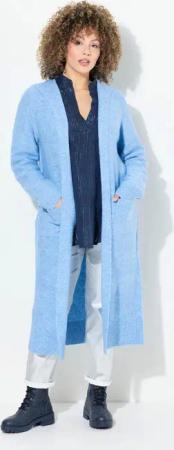 Ulla Popken Strickjacke Long-Strickjacke Kapuze offene Jacke Linksstrick