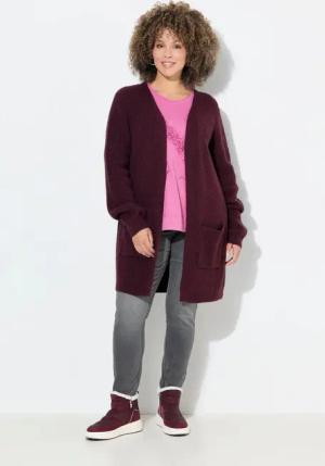 Ulla Popken Strickjacke Long-Strickjacke Knopfverschluss V-Ausschnitt