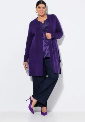 Ulla Popken Strickjacke Long-Strickjacke offene Form V-Ausschnitt