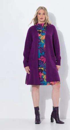 Ulla Popken Strickjacke Long-Strickjacke offene Form V-Ausschnitt