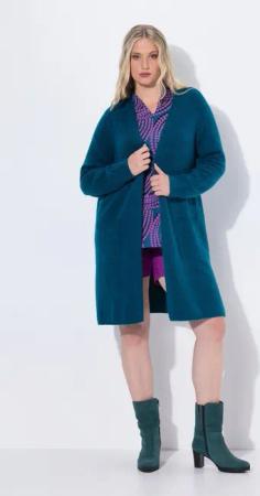 Ulla Popken Strickjacke Long-Strickjacke offene Form V-Ausschnitt