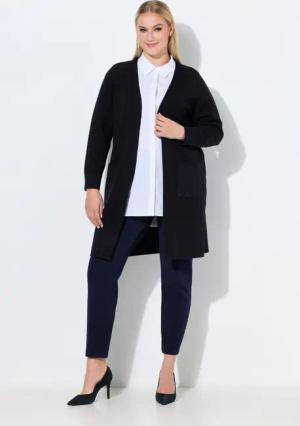 Ulla Popken Strickjacke Long-Strickjacke Pailletten V-Ausschnitt Langarm