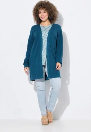 Ulla Popken Strickjacke Long-Strickjacke Rippstrick offene Form