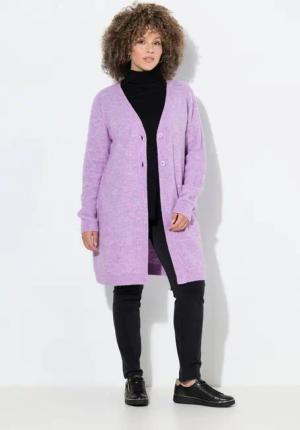 Ulla Popken Strickjacke Long-Strickjacke Rippstrick V-Ausschnitt Langarm