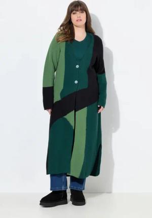 Ulla Popken Strickjacke Long-Strickjacke Struktur V-Ausschnitt