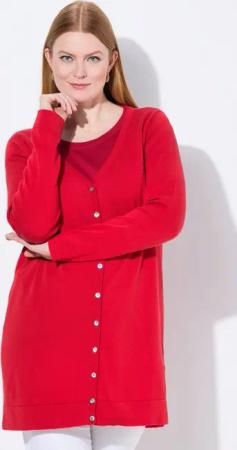 Ulla Popken Strickjacke Long-Strickjacke V-Ausschnitt Langarm Pima Cotton