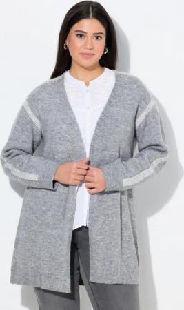 Ulla Popken Strickjacke Long-Strickjacke Ziernähte ohne Verschluss Langarm