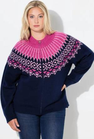 Ulla Popken Strickjacke Norweger-Strickjacke Stehkragen Reißverschluss