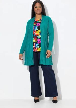 Ulla Popken Strickjacke Plissee-Strickjacke A-Linie Schalkragen Langarm