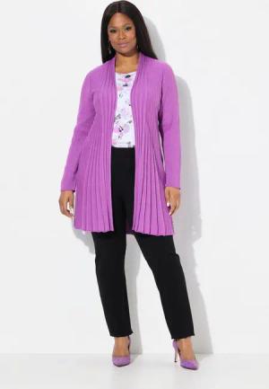 Ulla Popken Strickjacke Plissee-Strickjacke A-Linie Schalkragen Langarm