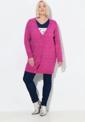Ulla Popken Strickjacke Strickjacke Boxy Fit V-Ausschnitt Knopfleiste