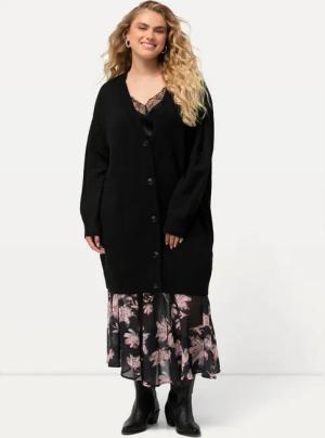 Ulla Popken Strickjacke Strickjacke Boxy Knöpfe V-Ausschnitt Feinstrick